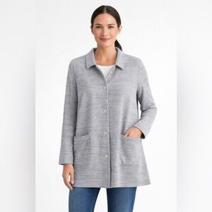Eileen Fisher Button Down Cardigan Pea Coat Heather Gray Medium